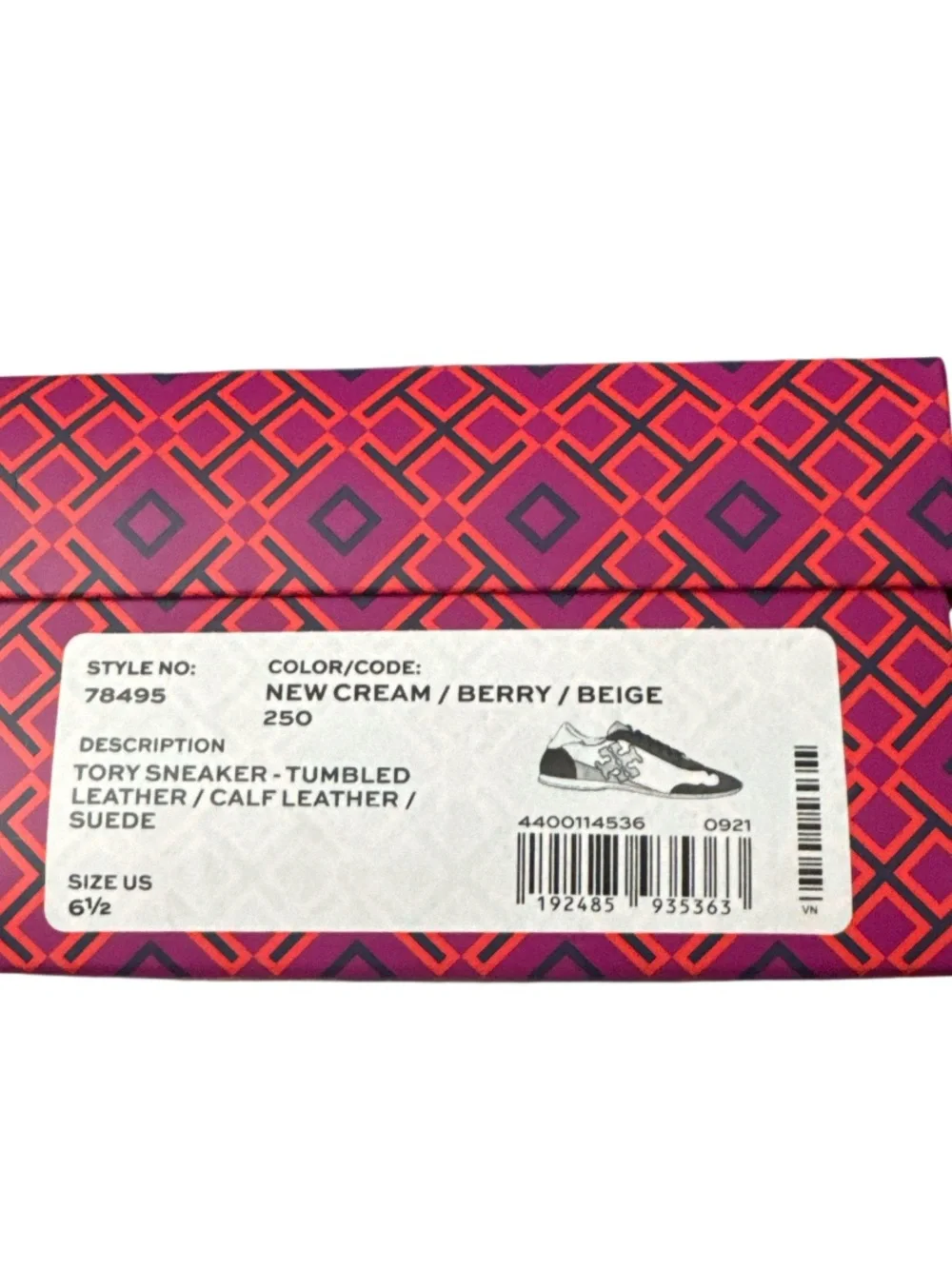 Tory Burch Cream, Berry & Beige Double T Logo Leather Sneaker